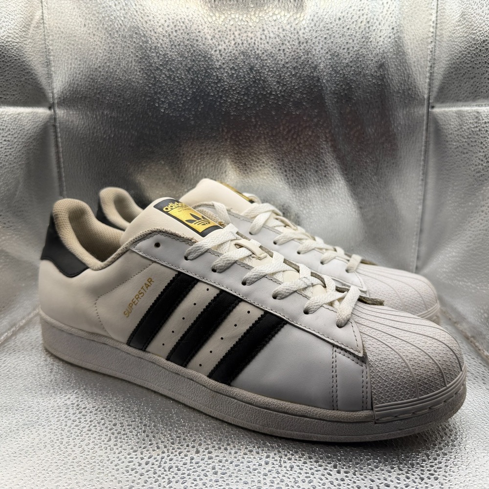 Size 13 Adidas Superstar Cloud White Black Mens Comfort Athletic Shoes C77124